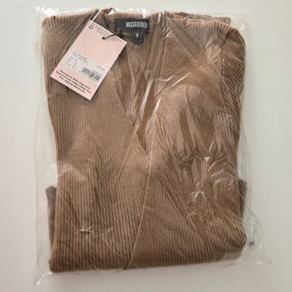 Missguided Brown Ribbed Wrap V neck Top Long Sleeve Size Small b26e - Picture 3 of 6